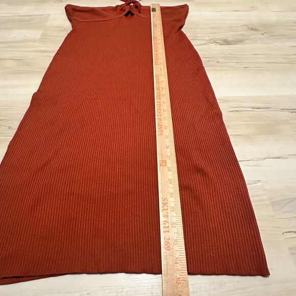 Almost Famous Women 2X Dress Midi Neck Tie Ribbed Burnt Orange - Picture 10 of 10